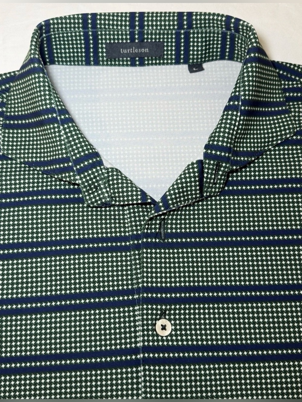 Turtleson Men's L Green Blue White Geometric Golf Polo Shirt Stoneridge Naples - Picture 3 of 12